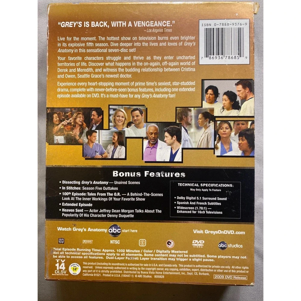 Greys Anatomy Complete Fifth Season More Moments 7-Disc DVD Box Set ABC Studios - Picture 2 of 11